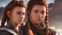 A portrait of Aloy from the Horizon video game in a scenic environment, CryEngine,4k,HQ, 