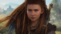 A portrait of Aloy from the Horizon video game in a scenic environment, CryEngine,4k,HQ, 