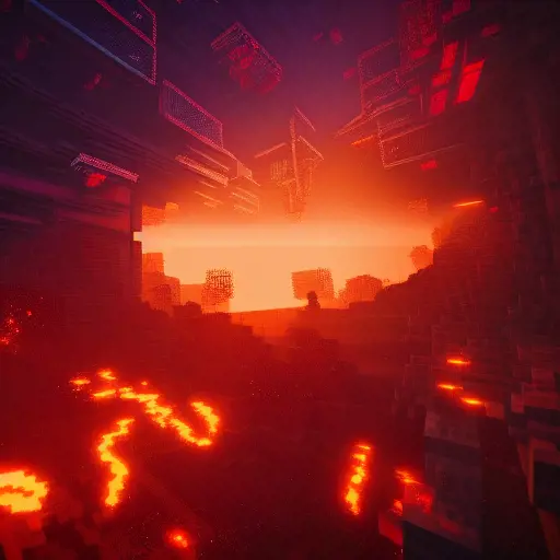 mob attacking Minecraft blaze fireballs in nether , Cyberpunk,Sci-Fi,8k, inspired by Alena Aenami