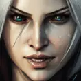 Closeup portrait shot of cirilla from the witcher 3 with scar over left eye, Centered, Highly Detailed,Intricate,Artstation,Sharp Focus,Smooth,Artgerm,Concept Art,Elegant,Digital Painting,Illustration, by Donato Giancola,by Peter Mohrbacher,by  WLOP
