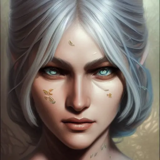 Closeup portrait shot of cirilla, Centered, Highly Detailed,Intricate,Artstation,Sharp Focus,Smooth,Artgerm,Concept Art,Elegant,Digital Painting,Illustration, by Donato Giancola,by Peter Mohrbacher,by  WLOP