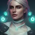 Portrait of Ciri as a Cyborg, 8k,Highly Detailed,Intricate,Intricate Artwork,Symmetry,Trending on Artstation,Cinematic Lighting,Octane Render,Iridescence,Abstract colors,Realism, by  Beeple,by Dan Mumford,by Greg Rutkowski,by  WLOP