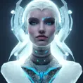 Headshot of an Ice Queen as a Cyborg, 8k,Highly Detailed,Intricate,Intricate Artwork,Symmetry,Trending on Artstation,Cinematic Lighting,Octane Render,Iridescence,Abstract colors,Realism, by  Beeple,by Dan Mumford,by Greg Rutkowski,by  WLOP