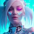 Headshot of an Ice Queen as a Cyborg, 8k,Highly Detailed,Intricate,Intricate Artwork,Symmetry,Trending on Artstation,Cinematic Lighting,Octane Render,Iridescence,Abstract colors,Realism, by  Beeple,by Dan Mumford,by Greg Rutkowski,by  WLOP