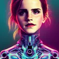 Headshot of Emma Watson as a Cyborg, 8k,Highly Detailed,Intricate,Intricate Artwork,Symmetry,Trending on Artstation,Cinematic Lighting,Octane Render,Iridescence,Abstract colors,Realism, by  Beeple,by Dan Mumford,by Greg Rutkowski,by  WLOP