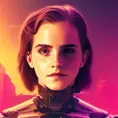 Headshot of Emma Watson as a Cyborg, 8k,Highly Detailed,Intricate,Intricate Artwork,Symmetry,Trending on Artstation,Cinematic Lighting,Octane Render,Iridescence,Abstract colors,Realism, by  Beeple,by Dan Mumford,by Greg Rutkowski,by  WLOP