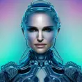 Headshot of Natalie Portman as an Ice Queen Cyborg, 8k,Highly Detailed,Intricate,Intricate Artwork,Symmetry,Trending on Artstation,Cinematic Lighting,Octane Render,Iridescence,Abstract colors,Realism, by  Beeple,by Dan Mumford,by Greg Rutkowski,by  WLOP