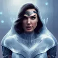Headshot of Gal Gadot as an Ice Queen Cyborg, 8k,Highly Detailed,Intricate,Intricate Artwork,Symmetry,Trending on Artstation,Cinematic Lighting,Octane Render,Iridescence,Abstract colors,Realism, by  Beeple,by Dan Mumford,by Greg Rutkowski,by  WLOP