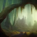 A beautiful digital illustration of a detailed gothic fantasy forest landscape, 8k,Artstation,Digital Illustration,Concept Art, by Justin Gerard,by James Gurney