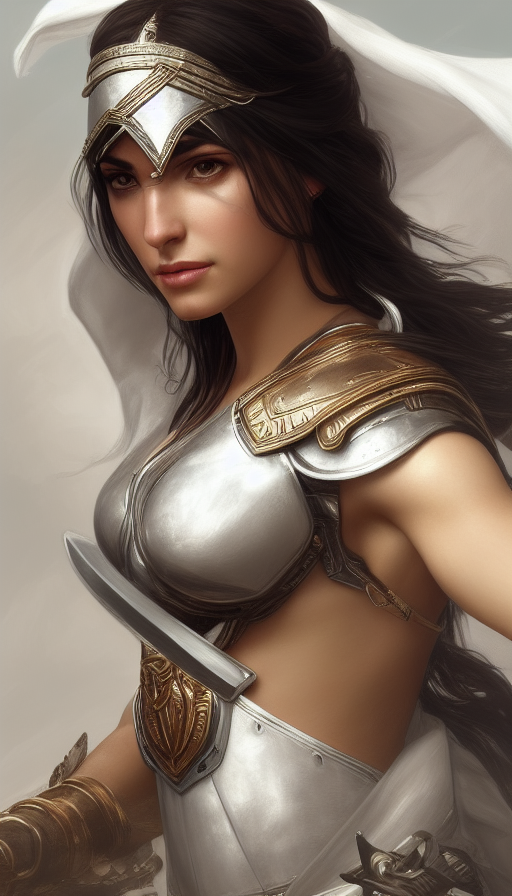 Closeup of Kassandra from Assassins Creed in white armor, Highly Detailed,Intricate,Artstation,Beautiful,Digital Painting,Sharp Focus,Concept Art,Elegant, by  Artgerm,by Alphonse Mucha,by Greg Rutkowski
