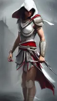 Kassandra from Assassins Creed in white armor, 8k,Highly Detailed,Artstation,Beautiful,Digital Illustration,Sharp Focus,Unreal Engine,Concept Art