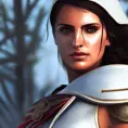 Closeup of Kassandra from Assassins Creed in white armor, 8k,Highly Detailed,Artstation,Beautiful,Digital Illustration,Sharp Focus,Unreal Engine,Concept Art