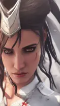 Closeup of Kassandra from Assassins Creed in white armor, 8k,Highly Detailed,Artstation,Beautiful,Digital Illustration,Sharp Focus,Unreal Engine,Concept Art
