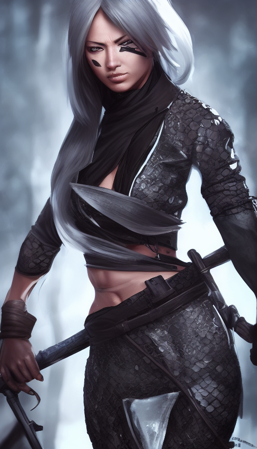 Closeup of a beautiful female ninja assassin, 8k,Highly Detailed,Artstation,Beautiful,Digital Illustration,Sharp Focus,Unreal Engine,Concept Art