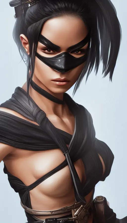 Closeup of a beautiful female ninja assassin, 8k,Highly Detailed,Artstation,Beautiful,Digital Illustration,Sharp Focus,Unreal Engine,Concept Art