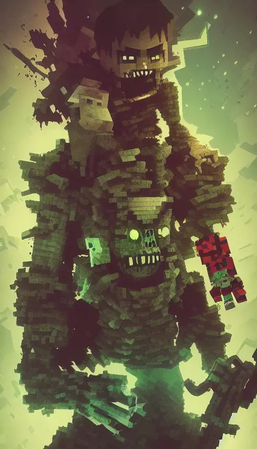 Minecraft  zombie, 16-Bit,4k,High Definition,HQ,Comic, by Dan Mumford,by Greg Rutkowski,by  WLOP