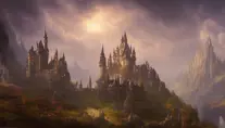 A beautiful landscape digital illustration of a detailed fantasy gothic castle, 8k,Artstation,Digital Illustration,Concept Art, by Justin Gerard,by James Gurney