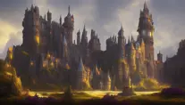 A beautiful landscape digital illustration of a detailed fantasy gothic castle, 8k,Artstation,Digital Illustration,Concept Art, by Justin Gerard,by James Gurney