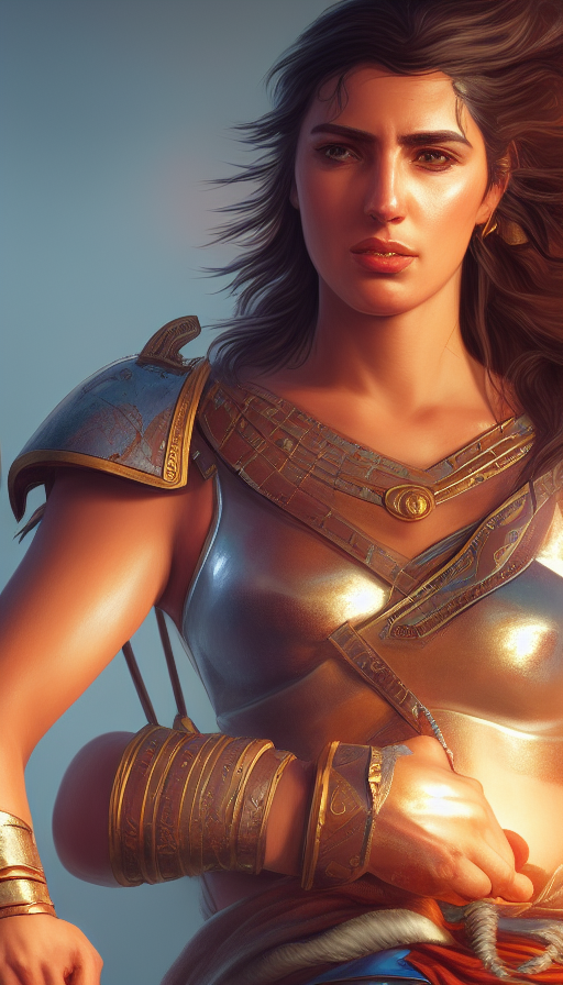 A closeup of Kassandra on a quest, 8k,Highly Detailed,Artstation,Beautiful,Digital Illustration,Sharp Focus,Unreal Engine,Concept Art