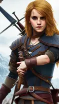 Emma Watson with Ashan hair in the fantasy Witcher 3, 8k,Highly Detailed,Artstation,Beautiful,Digital Illustration,Sharp Focus,Unreal Engine,Concept Art