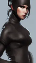 Closeup of a beautiful female ninja wearing black, 8k,Highly Detailed,Artstation,Beautiful,Digital Illustration,Sharp Focus,Unreal Engine,Concept Art, by Stanley Artgerm Lau