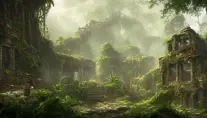 Epic professional digital art of a fantasy jungle ruins, 8k,Cgsociety,Pixiv,Photo Realistic,Unreal Engine
