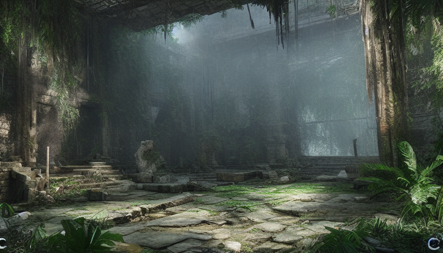 Epic digital art of jungle ruins in Tomb Raider, 8k,Cgsociety,Pixiv,Photo Realistic,Unreal Engine