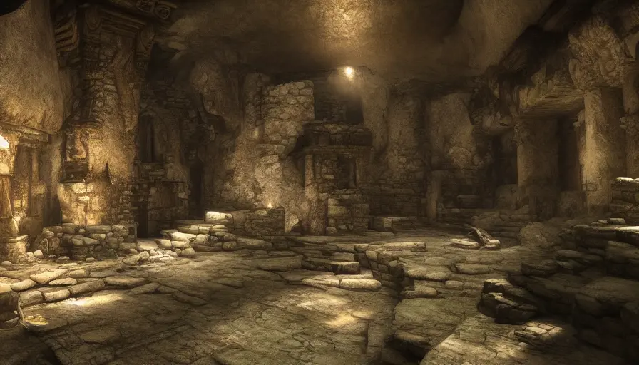Epic digital art of cave ruins in Tomb Raider, 8k,Cgsociety,Pixiv,Photo Realistic,Unreal Engine