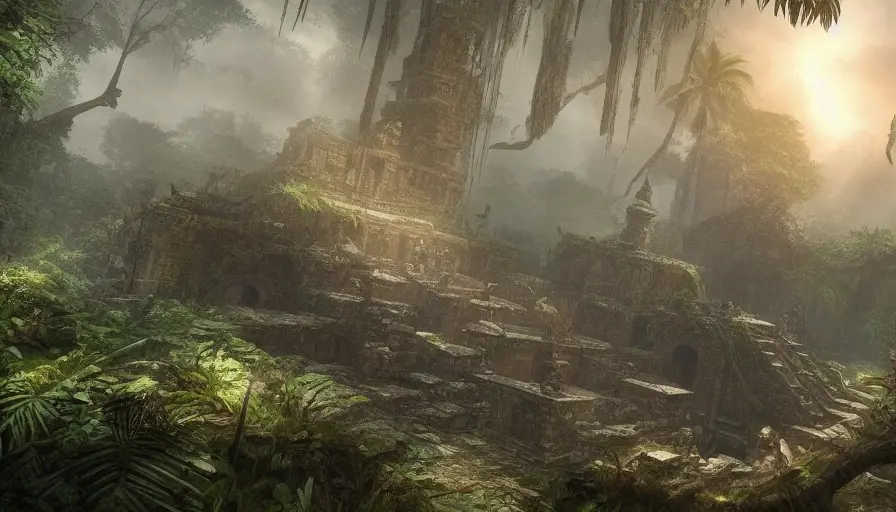 Epic jungle ruins of Tomb Raider, Highly Detailed,Intricate,Artstation,Beautiful,Digital Painting,Sharp Focus,Concept Art,Elegant