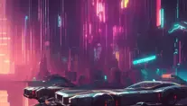 City lights of Cyberpunk 2077, Highly Detailed,Intricate,Artstation,Beautiful,Digital Painting,Sharp Focus,Concept Art,Elegant