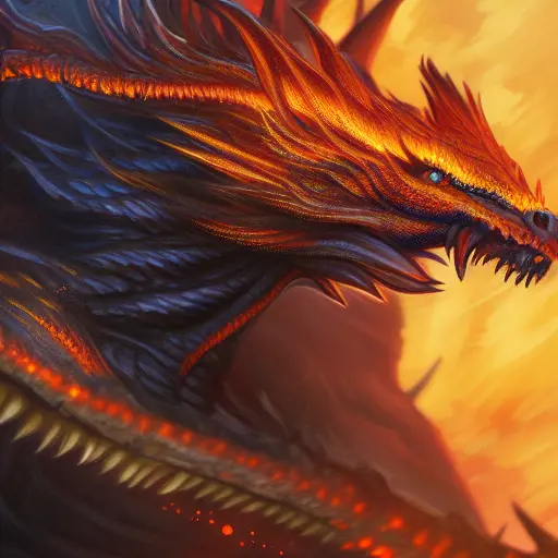 Closeup of a fire dragon attacking, Highly Detailed,Intricate,Artstation,Beautiful,Digital Painting,Sharp Focus,Concept Art,Elegant