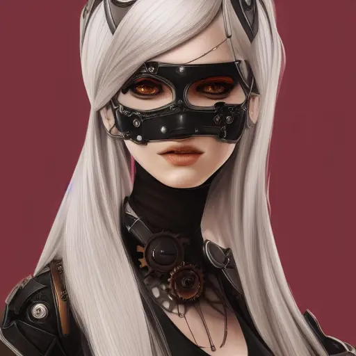 Steampunk portrait of A2 from Nier Automata, Highly Detailed,Intricate,Artstation,Beautiful,Digital Painting,Sharp Focus,Concept Art,Elegant