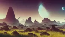 Beautiful alien landscape of No Mans Sky, Highly Detailed,Intricate,Artstation,Beautiful,Digital Painting,Sharp Focus,Concept Art,Elegant