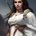 Closeup of Kassandra from Assassins Creed in white armor, Highly Detailed,Intricate,Artstation,Beautiful,Digital Painting,Sharp Focus,Concept Art,Elegant, by Alphonse Mucha,by Greg Rutkowski