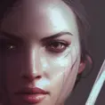 Closeup of Kassandra in Assassin's Creed style, Highly Detailed,Intricate,Artstation,Beautiful,Digital Painting,Sharp Focus,Concept Art,Elegant, by Alphonse Mucha,by Greg Rutkowski