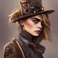 Steampunk portrait of Cara Delevingne, Highly Detailed,Intricate,Artstation,Beautiful,Digital Painting,Sharp Focus,Concept Art,Elegant
