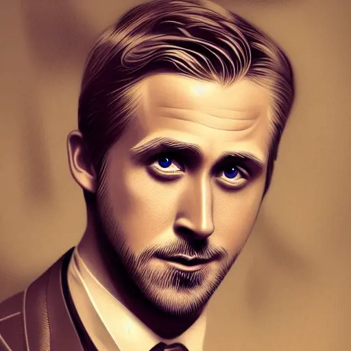 Steampunk portrait of Ryan Gosling, Highly Detailed,Intricate,Artstation,Beautiful,Digital Painting,Sharp Focus,Concept Art,Elegant