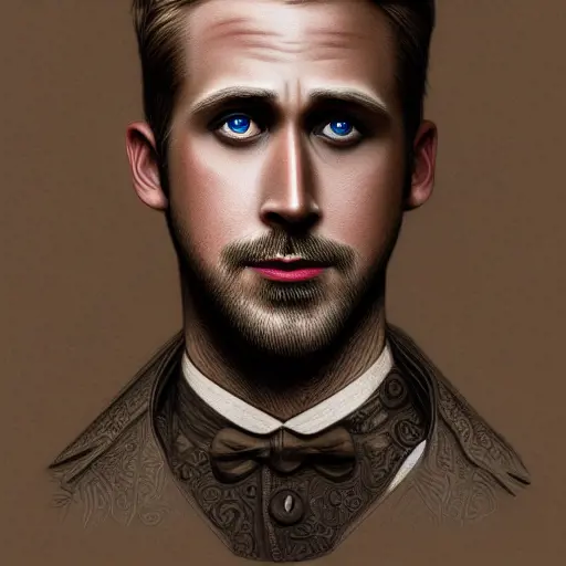 Steampunk portrait of Ryan Gosling, Highly Detailed,Intricate,Artstation,Beautiful,Digital Painting,Sharp Focus,Concept Art,Elegant