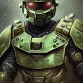 Steampunk portrait of Master Chief in green armor, Highly Detailed,Intricate,Artstation,Beautiful,Digital Painting,Sharp Focus,Concept Art,Elegant