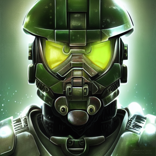 Steampunk portrait of Master Chief in green armor, Highly Detailed,Intricate,Artstation,Beautiful,Digital Painting,Sharp Focus,Concept Art,Elegant