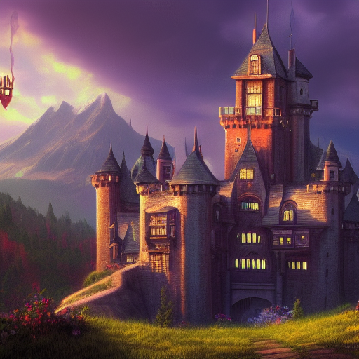 Magical castle school on a hill, Aesthetic,Highly Detailed,Artstation,Sharp Focus,Landscape,Bright