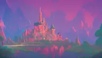 Beautiful digital painting of chateau in a serene Disney landscape, 4k,Retrowave,Matte Painting,Wallpaper,Dynamic Lighting,Romantic, by Anton Fadeev,by James Gilleard,by Makoto Shinkai