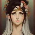 Anime portrait of Kassandra, Highly Detailed,Intricate,Artstation,Beautiful,Digital Painting,Sharp Focus,Concept Art,Elegant, by Alphonse Mucha