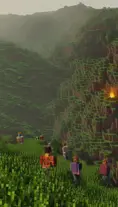 Miners on top of green hills in Minecraft, 4k,3D Rendering,Pixel Art, by Dan Mumford,by Greg Rutkowski,by  WLOP