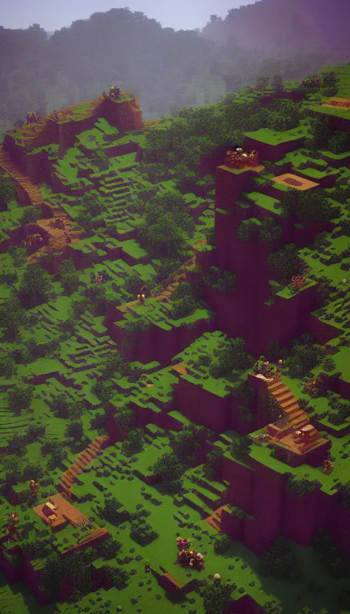 Miners on top of green hills in Minecraft, 4k,3D Rendering,Pixel Art, by Dan Mumford,by Greg Rutkowski,by  WLOP