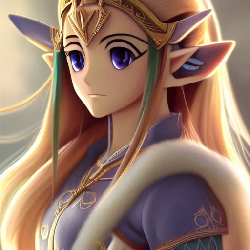 Anime closeup of Princess Zelda, Highly Detailed,Intricate,Artstation,Beautiful,Digital Painting,Sharp Focus,Concept Art,Elegant