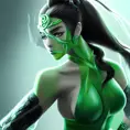 Anime closeup of Jade from Mortal Kombat, Highly Detailed,Intricate,Artstation,Beautiful,Digital Painting,Sharp Focus,Concept Art,Elegant