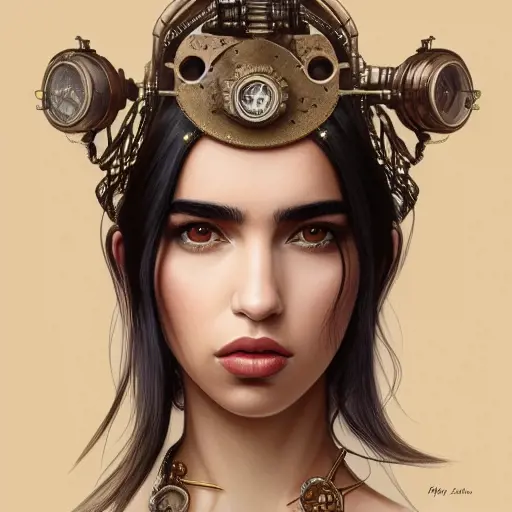 Steampunk portrait of Dua Lipa, Highly Detailed,Intricate,Artstation,Beautiful,Digital Painting,Sharp Focus,Concept Art,Elegant