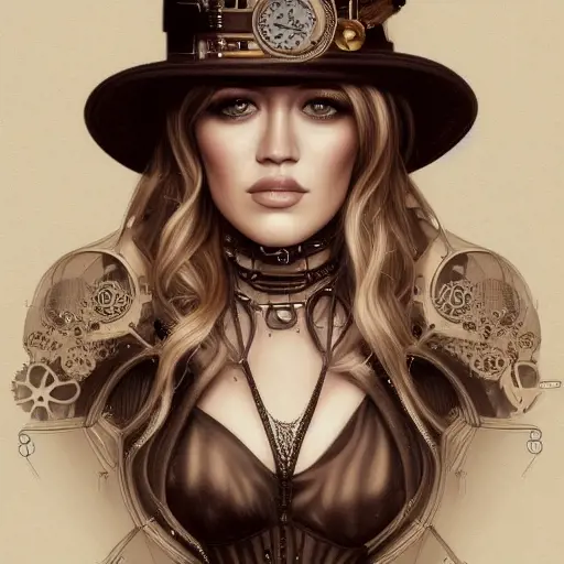 Steampunk portrait of Hilary Duff, Highly Detailed,Intricate,Artstation,Beautiful,Digital Painting,Sharp Focus,Concept Art,Elegant
