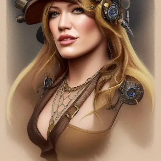 Steampunk portrait of Hilary Duff, Highly Detailed,Intricate,Artstation,Beautiful,Digital Painting,Sharp Focus,Concept Art,Elegant